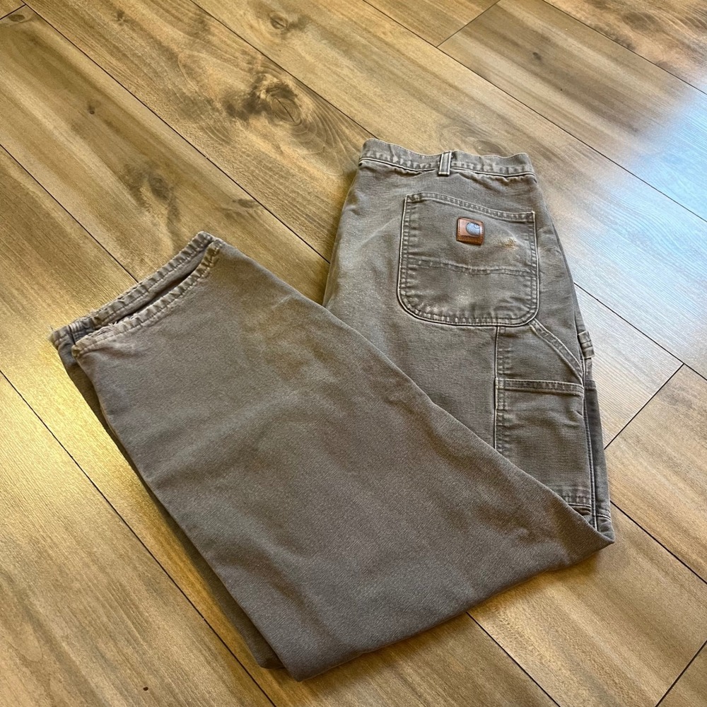 Carhartt B111 GVL Flannel Lined Duck Canvas Carpenter Pants Gray 40x32‎ Mens